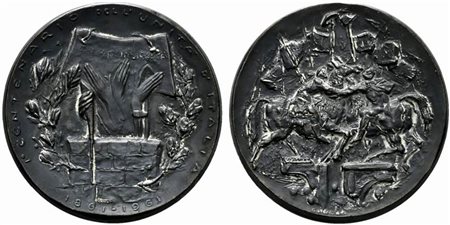 <br>REPUBBLICA ITALIANA. Centenario dell'Unità d'Italia. Medaglia 1961 AE (76,26 g - 51 mm) opus Bertoni. SPL
