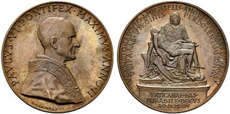 <br>ROMA. Paolo VI (1963-1978). Medaglia anno II. 400° anniversario della morte di Michelangelo 1964. R/la Pietà di Michelangelo. Opus Giampaoli AE (32,39 g - 43,93 mm). SPL+