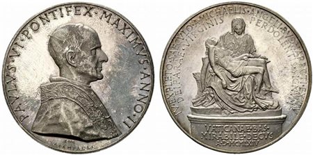 <br>ROMA. Paolo VI (1963-1978). Medaglia anno II. 400° anniversario della morte di Michelangelo 1964. R/la Pietà di Michelangelo. Opus Giampaoli Ag (41,31 g - 44 mm). SPL