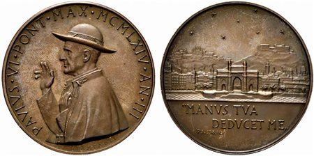 <br>ROMA. Paolo VI (1963-1978). Medaglia anno III. Visite in Terra Santa - Orvieto - Cassino 1965. Opus Giampaoli AE (39,55 g - 43,97 mm)