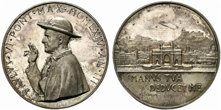 <br>ROMA. Paolo VI (1963-1978). Medaglia anno III. Visite in Terra Santa - Orvieto - Cassino 1965. Opus Giampaoli Ag (33,48 g - 44 mm)