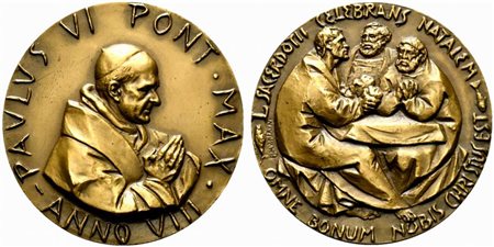 <br>ROMA. Paolo VI (1963-1978). Medaglia anno VIII. 50° anniversario del sacerdozio. AE (48,54 g - 44 mm). Opus Manfrini. SPL
