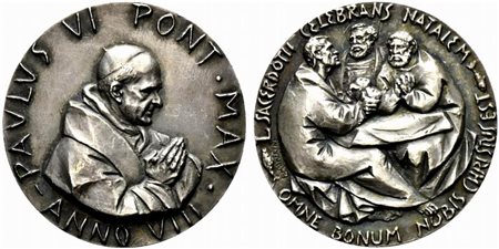 <br>ROMA. Paolo VI (1963-1978). Medaglia anno VIII. 50° anniversario del sacerdozio. Ag (54,59 g - 44 mm). Opus Manfrini. SPL