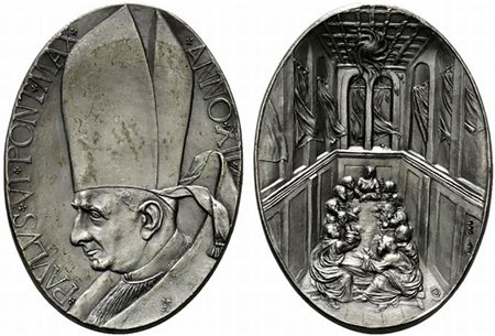 <br>ROMA. Paolo VI (1963-1978). Medaglia 1974 anno XII. Il cenacolo a Pentecoste. Ag (40,87 g - 35x48). qFDC