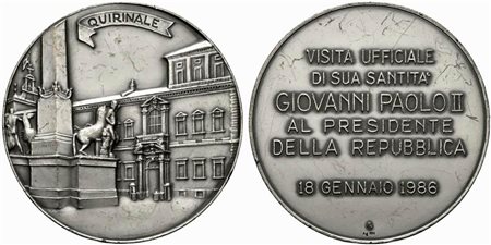 <br>ROMA. Giovanni Paolo II (1978-2005). Visita ufficiale al Quirinale 1986. Ag (71,39 g - 55,7 mm).