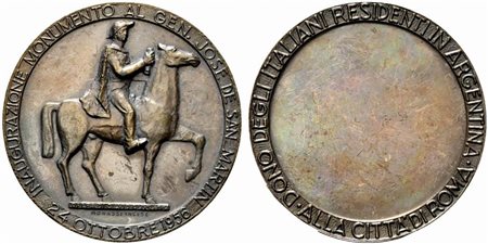 <br>ROMA. Medaglia 1956 Inaugurazione Monumento al Gen. Jose De san Martin. Dono degli Italiani residenti in Argentina alla città di Roma. AE (50,1 g - 50,9 mm) Opus Monassi. qFDC 