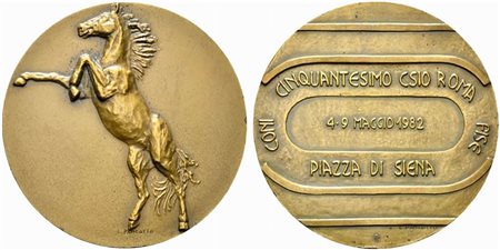 <br>ROMA. Medaglia 1982 Cinquantesimo di Piazza di Siena. AE (81,71 g - 60,2 mm) Opus L.Pancotto (Prima opera dell'artista). qFDC