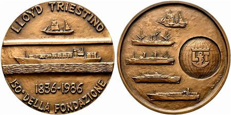 <br>TRIESTE. Lloyd Triestino. Medaglia 1986. 150° anniversario della fondazione AE (306 g - 90 mm). Coniazione Johnson Opus Bernardi.