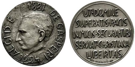 <br>ALCIDE DE GASPERI. Medaglia 1954 Opus Manzu AG (12,73 g - 30,1 mm).