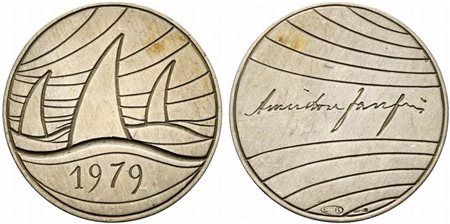 <br>AMINTORE FANFANI. Medaglia 1979 nominativa con cofanetto siglato A.F. Ag (28,7 g - 44,7 mm).