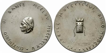 <br>DANTE ALIGHIERI. Medaglia VII centenario della nascita. Opus Manzu Ag (37,13 g - 50,2 mm). SPL