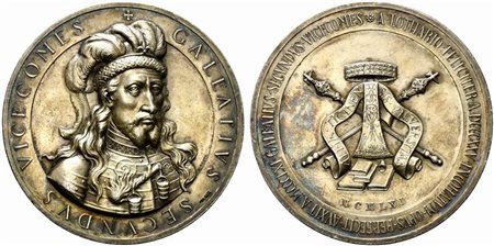 <br>GALEAZZO II VISCONTI. Medaglia 1961 Ag (222 g - 75 mm) Opus Testa.