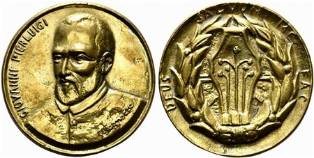<br>GIOVANNI PIERLUIGI DA PALESTRINA. Medaglia senza data AE dorato (460 g - 95 mm).