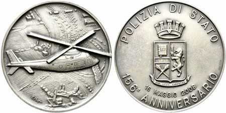 <br>POLIZIA DI STATO. Medaglia 156° anniversario 2008. IPZS opus Magni. Ag 0.986 (77,5 g - 60 mm). Con scatola originale. 