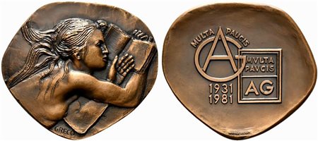 <br>ASSICURAZIONI GENERALI. Medaglia cinquantenario 1931-1981. AE (176 g - 61x70 mm) Opus Greco. FDC