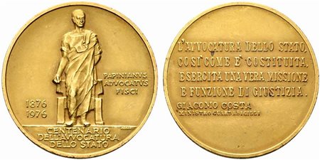 <br>AVVOCATURA DELLO STATO. Medaglia del centenario 1976 AU 0.917 (51,06 g - 40 mm). SPL