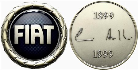 <br>FIAT. Medaglia del centenario 1899 - 1999 AG smaltata (109 g - 54 mm). Con scatola originale. 