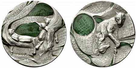 <br>Medaglia Calendario 1989. Opus Cheli. Ag con smalto (28 g - 31 mm).