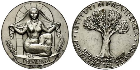 <br>MINISTERO DEL TESORO. Medaglia Istituti di Previdenza. Opus Giannone Ag (26,7 g - 40 mm).