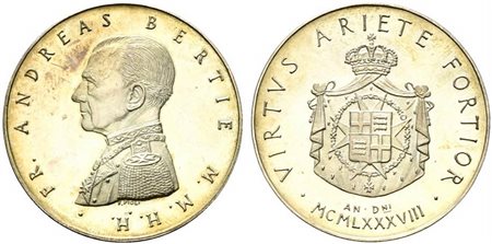 <br>SMOM. Sovrano Militare Ordine di Malta. Medaglia 1988 Andreas Bertie. Ag (40 g - 44 mm). 