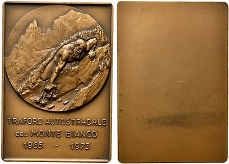 <br>TRAFORO AUTOSTRADALE DEL MONTE BIANCO. Placca 1975. Coniazione Johnson AE (190 g - 61x88 mm).
