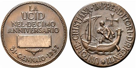 <br>UCID. Unione Cristiana Imprenditori Dirigenti. Medaglia 1957 nel decimo anniversario. AE (43 g - 49 mm). FDC
