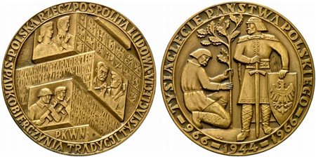 <br>POLONIA. Medaglia 1966 Millennio dello stato polacco. Repubblica Popolare polacca erede della tradizione millenaria. AE (122 g - 69,5 mm). 