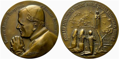 <br>PORTOGALLO. Giovanni Paolo II (1978-2005). Medaglia 1982. 65° anniversario apparizione di Fatima. AE (204 g - 80,2 mm). qFDC