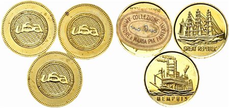 <br>STATI UNITI. Lotto 3 medaglie con cartellino Collezione Amintore e Maria Pia Fanfani. AE dorato (19,75 g - 38 mm)