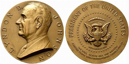 <br>STATI UNITI. Medaglia 1963 Lyndon B. Johnson Presidente degli stati Uniti d'America. AE (217 g - 76,2 mm). qFDC