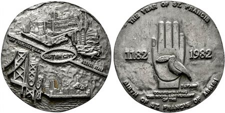 <br>STATI UNITI. San Francisco. Medaglia 1982 800°anniversario della nascita di San Francesco d'Assisi. AE argentato (236 g - 90 mm) 