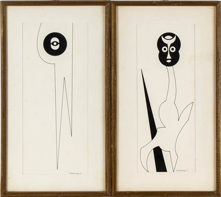 TRUMKINSKY (XX Secolo)<br>Coppia di disegni con figure stilizzate, 1966