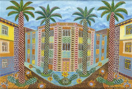 JAN PŁASKOCIŃSKI (Puławy, 1919 - 1999)<br>Case con palme, 1967