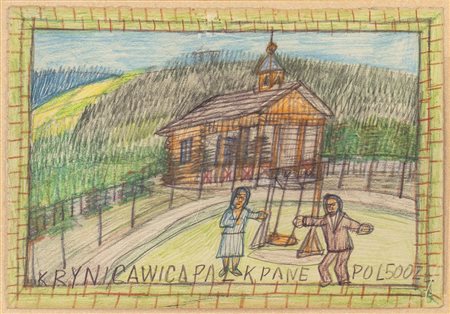 NIKIFOR KRYNICKI (Krynica-Zdrój, 1895 - Folusz, 1968)<br>Giocando con l'altalena