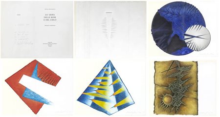 ARNALDO POMODORO (Morciano di Romagn, 1926)<br>Cinque incisioni a rilievo tratte dalla serie "La gioia delle rose e del cielo",  edizioni Proposte d'Arte Colophon, Belluno, 1993