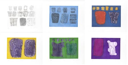 PIETRO CONSAGRA (Mazara del Vallo, 1920 - Milano, 2005) <br>Sei incisioni "Omaggio alla Sicilia", Anni '70