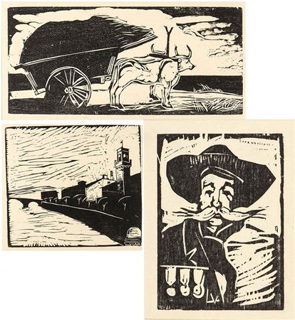 LORENZO VIANI (Viareggio, 1882 - Lido di Ostia, 1936)<br>Tre xilografie originali del periodo Pesciatino, 1934-35