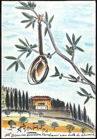 ANTONIO BERTI (San Piero a Sieve, 1904 - Sesto Fiorentino, 1990)<br>Pentola appesa all'ulivo