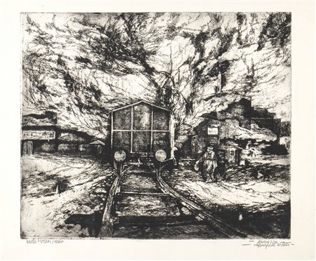 WALTER PIACESI (Ascoli Piceno, 1929)<br>Stazione ferroviaria, 1960