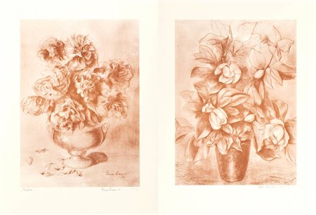 ELENA LIACI QUARTA (XX Secolo)<br>Cartella originale con litografie di vasi di fiori, 1982