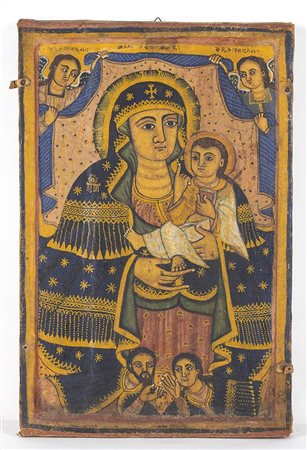 <br>Icona copta raffigurante Madonna con bambino - Egitto, XIX secolo