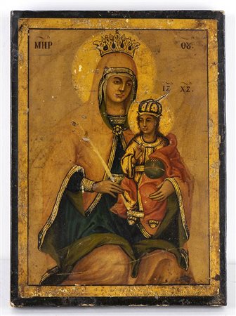 <br>Icona raffigurante Madonna incoronata con Bambino - Balcani, XVIII secolo