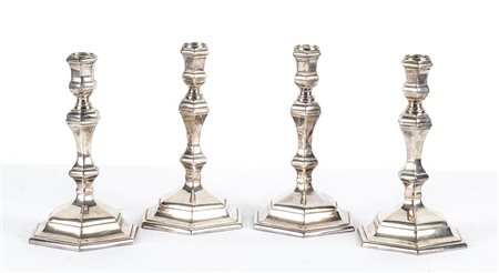 <br>Quattro candelieri in argento 958/1000 - 1973, argentiere BVLGARI