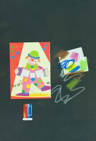 Giuseppe Chiari Firmato al centro. Collage e pastelli su cartoncino, cm....