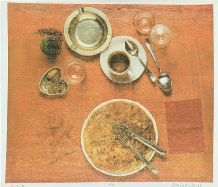Daniel Spoerri Tableau piege, 1990 Litografia su tela, cm. 59,5x70,5, es....