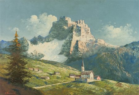 Franco Sacchetti Dolomiti Olio su tela, cm. 70x100 Firmato in basso a...