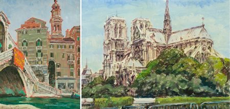 Franco Sacchetti Lotto unico di due Opere - "Venezia", Olio su tela, cm....