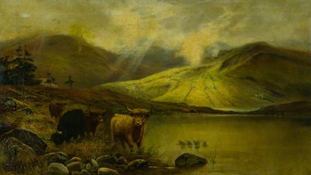 Anonimo Buoi al pascolo Olio su tela, cm. 61x106 La tela presenta imperfezioni.