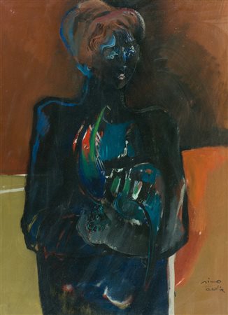 Lino Tardia Figura Olio su tela, cm. 80x59 Firmato in basso a destra.