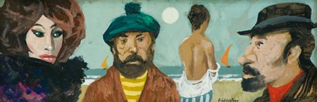 Fausto Maria Liberatore Figure Olio su faesite, cm. 13,5x40 Firmato in basso...